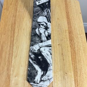 Vintage Ralph Marlin Tie The Thinker Statue Bland and white Tie Auguste Rodin